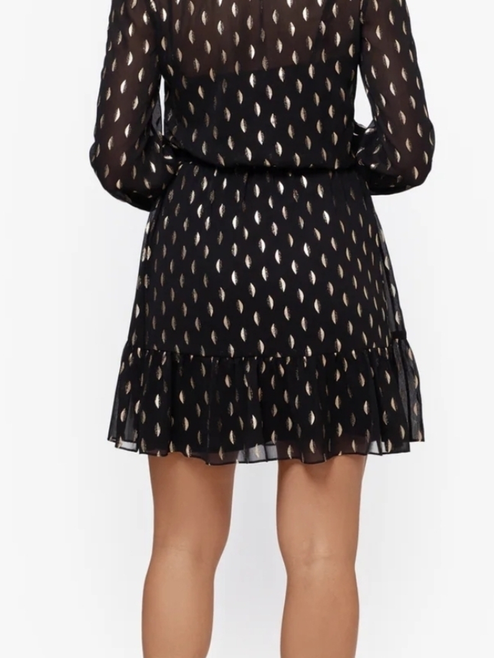 NWT $34 Black Metallic Dot Long-Sleeve Wrap Dress - Picture 6 of 6